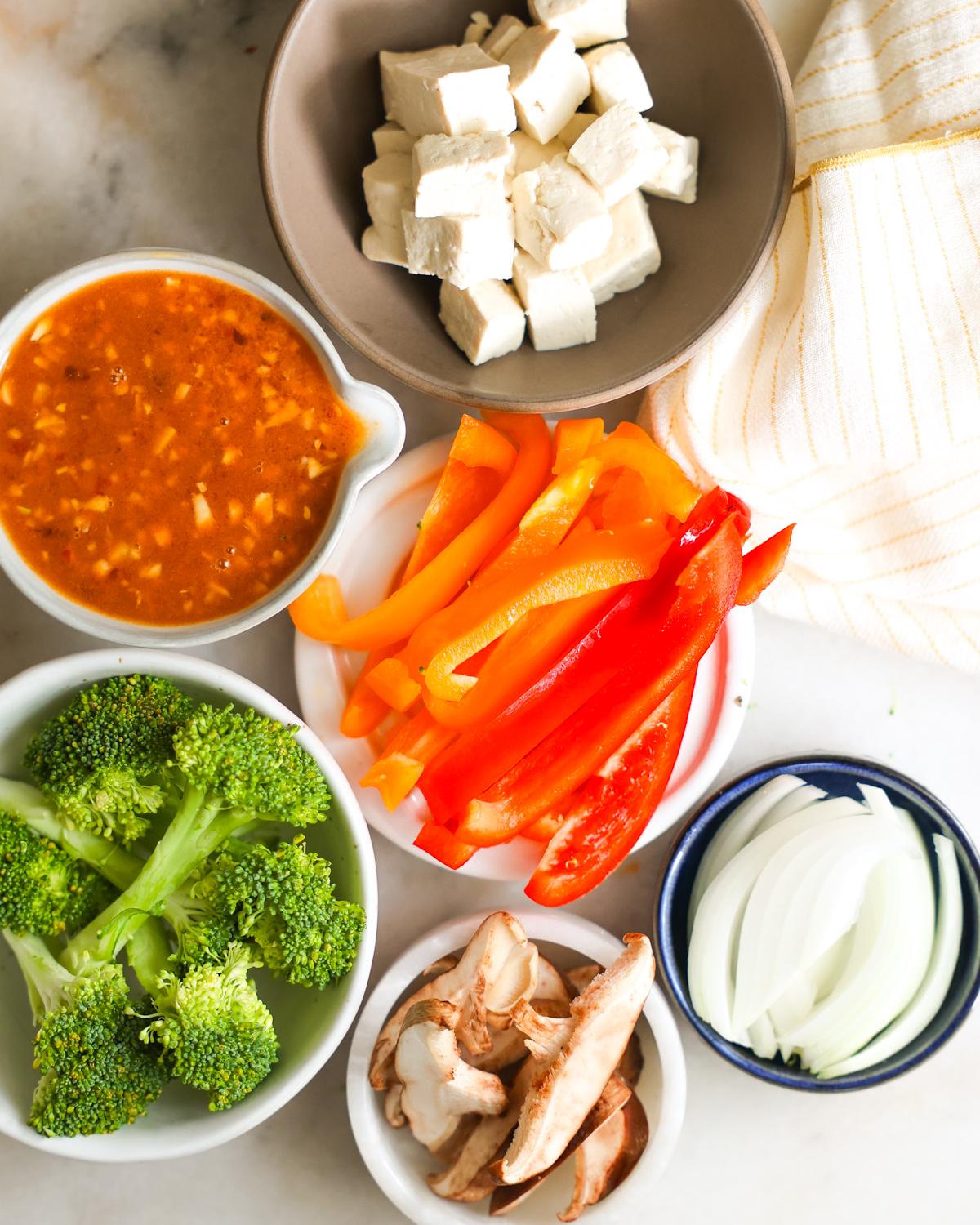overhead of stir fry ingredients