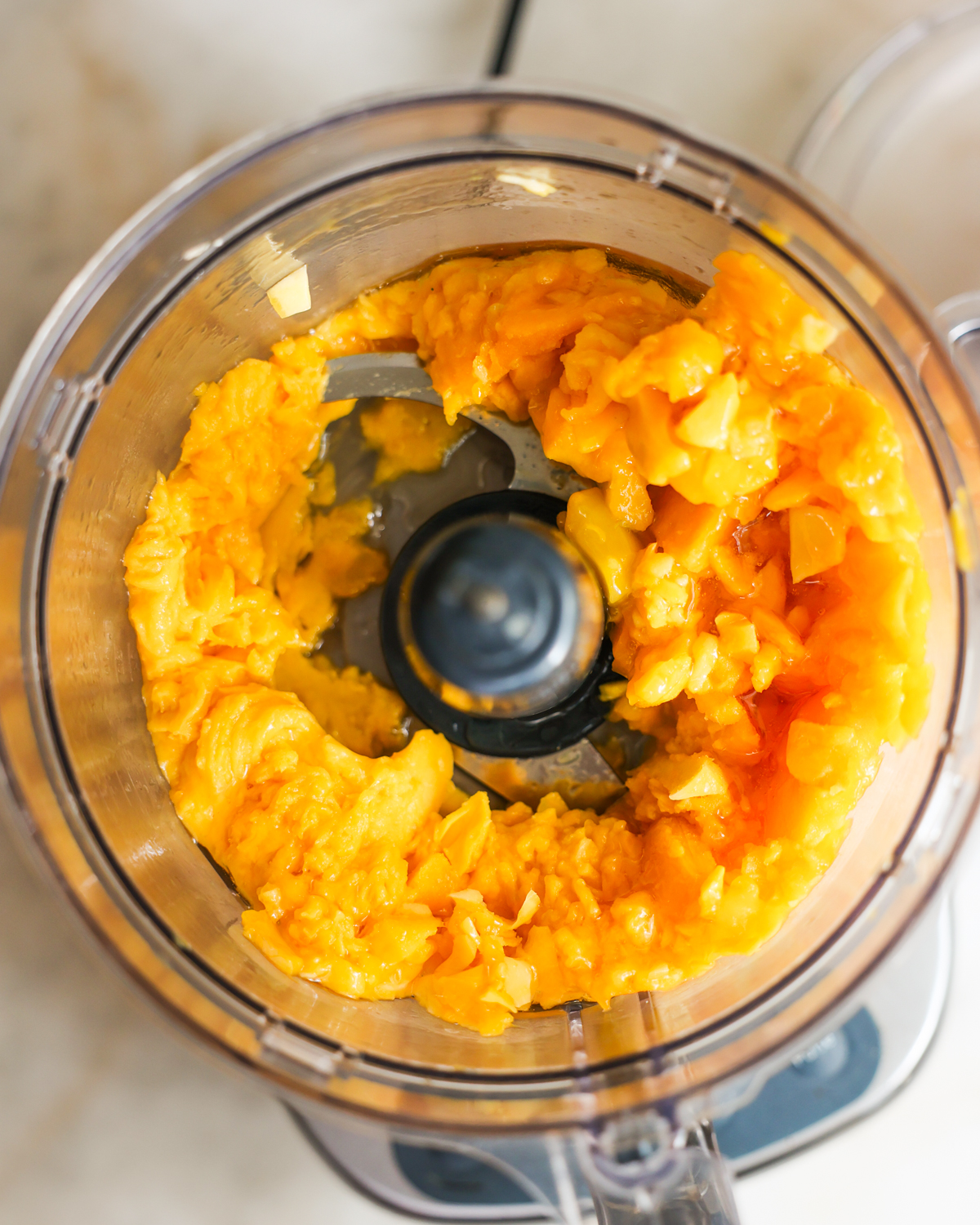 agave added to mango in food processor