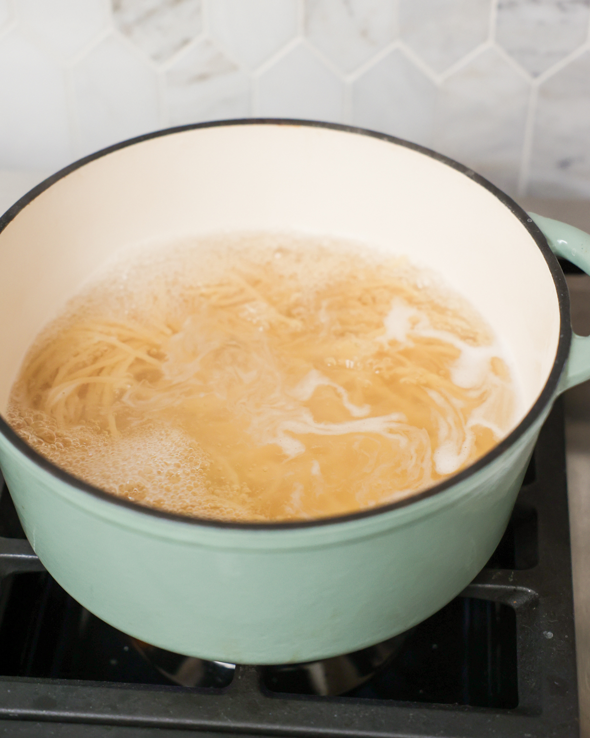 boiling noodles on the stove