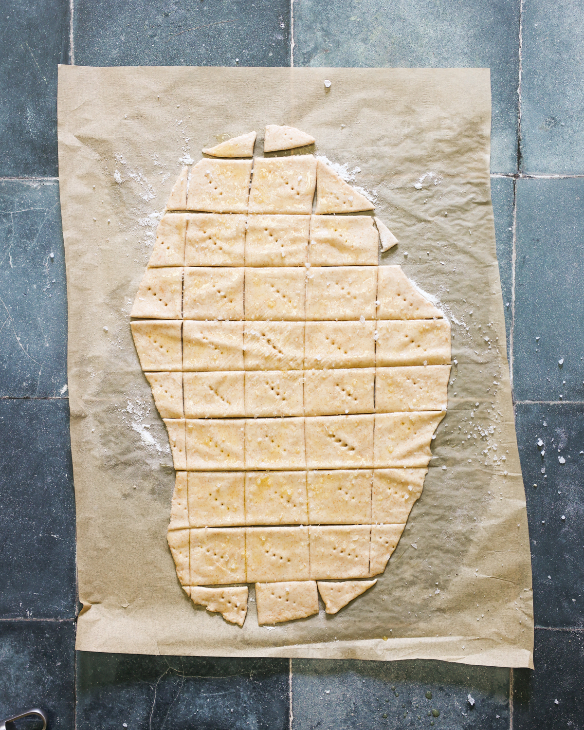 overhead of cut dough