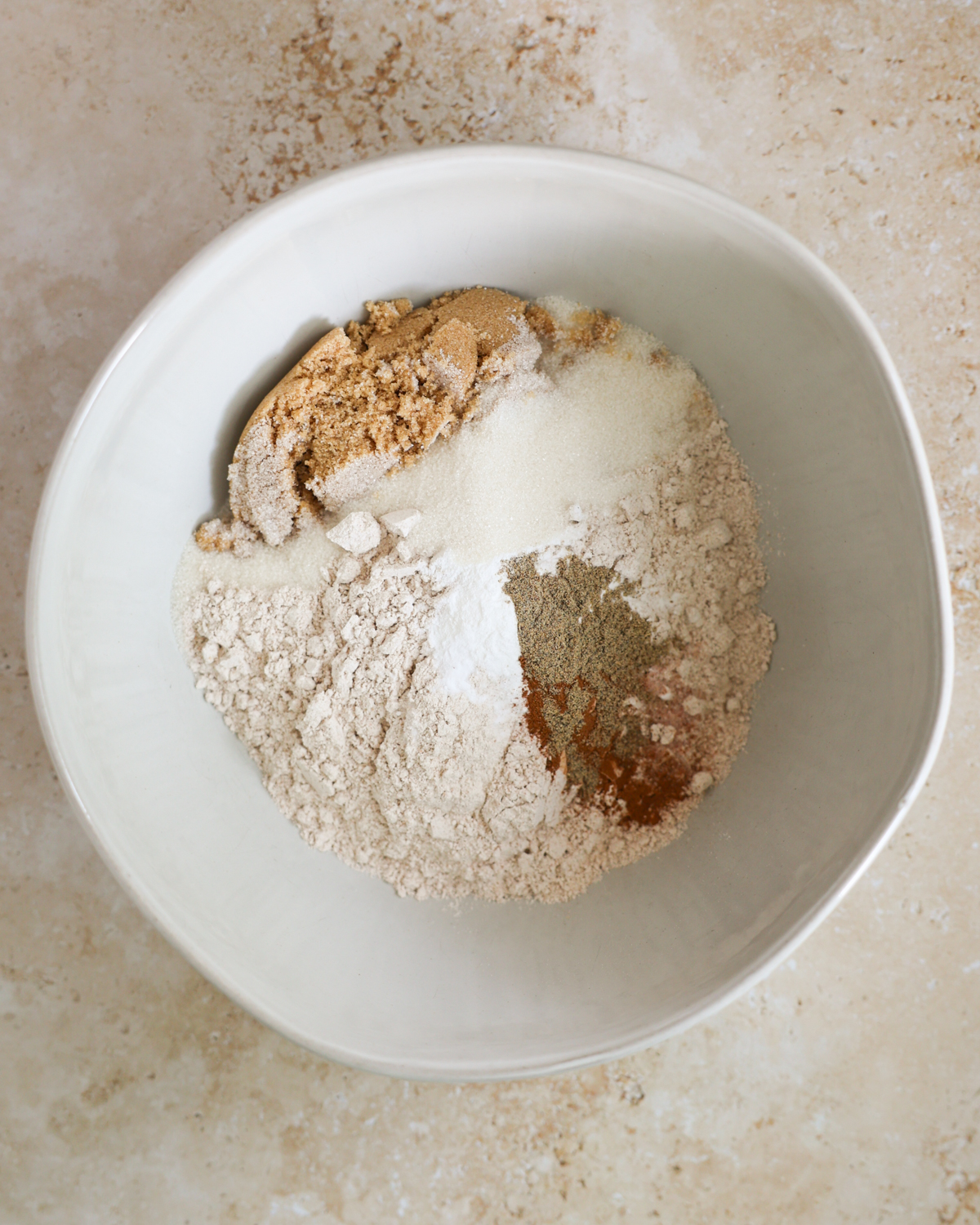 overhead dry ingredients in a bowl
