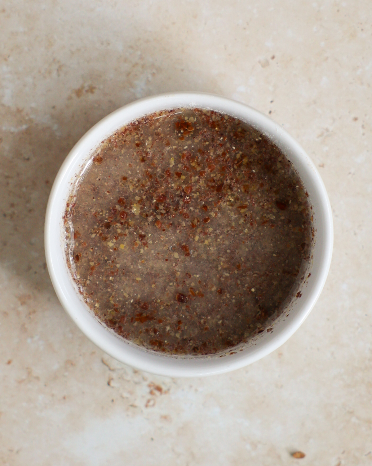 overhead of flax seed egg in small bowl