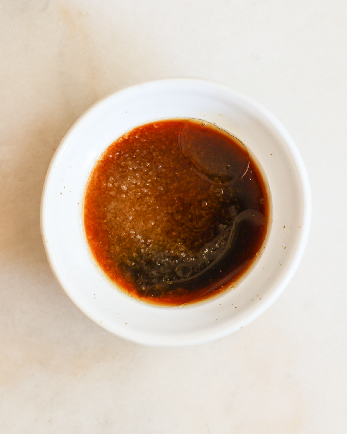 overhead garlic noodle sauce in a bowl