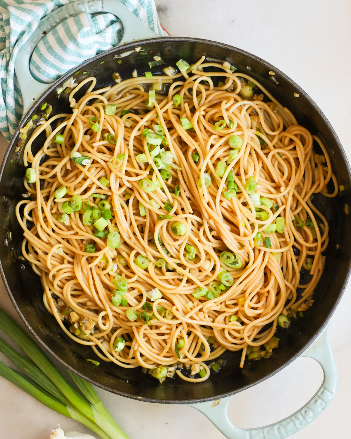 garlic noodles in a pan