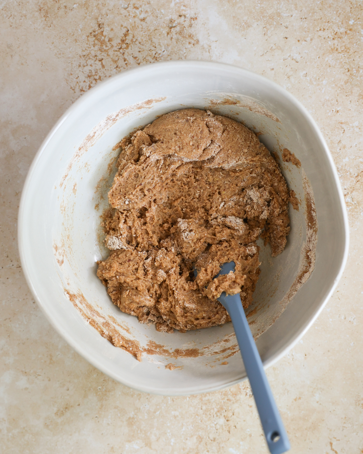 overhead mixed muffin batter
