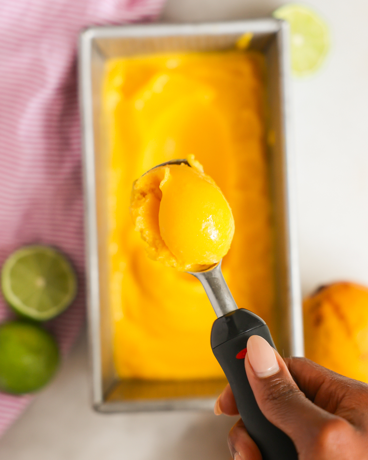 overhead of a scoop of sorbet