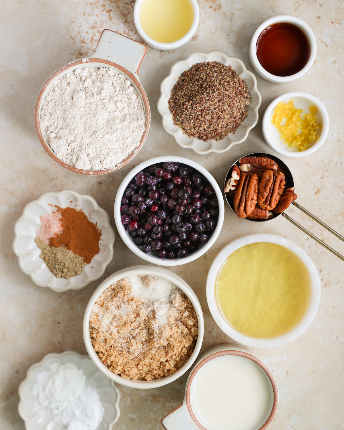 overhead of muffin ingredients