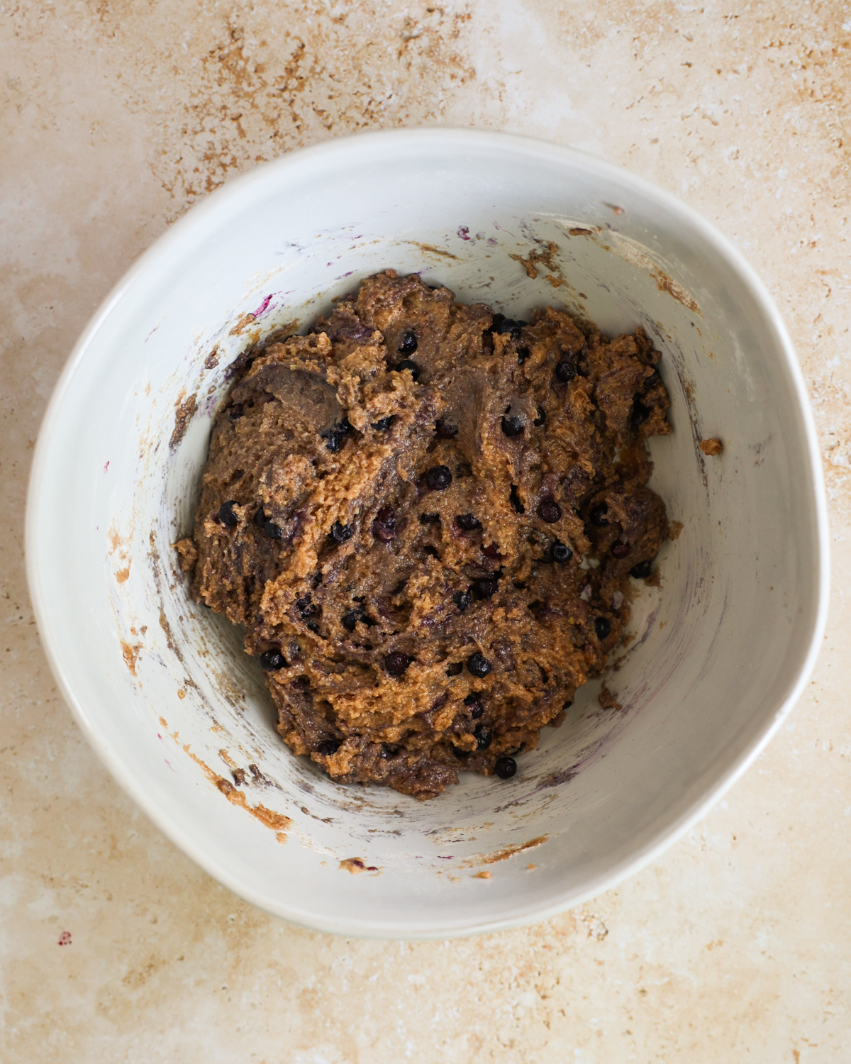overhead vegan blueberry muffin batter