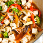 Vegan Stir fry close up in pan