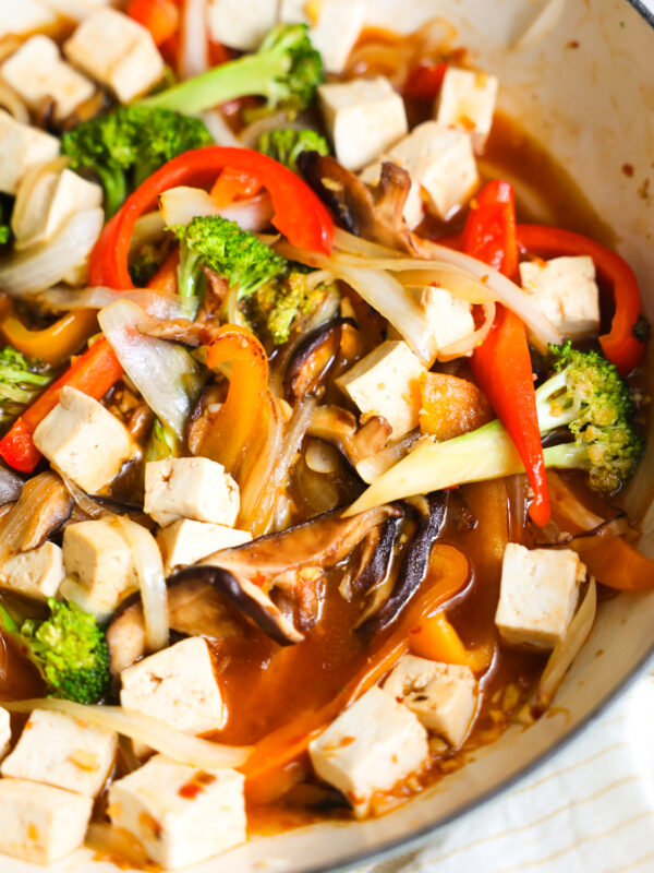 Vegan Stir fry close up in pan