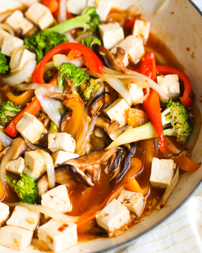 Vegan Stir fry close up in pan