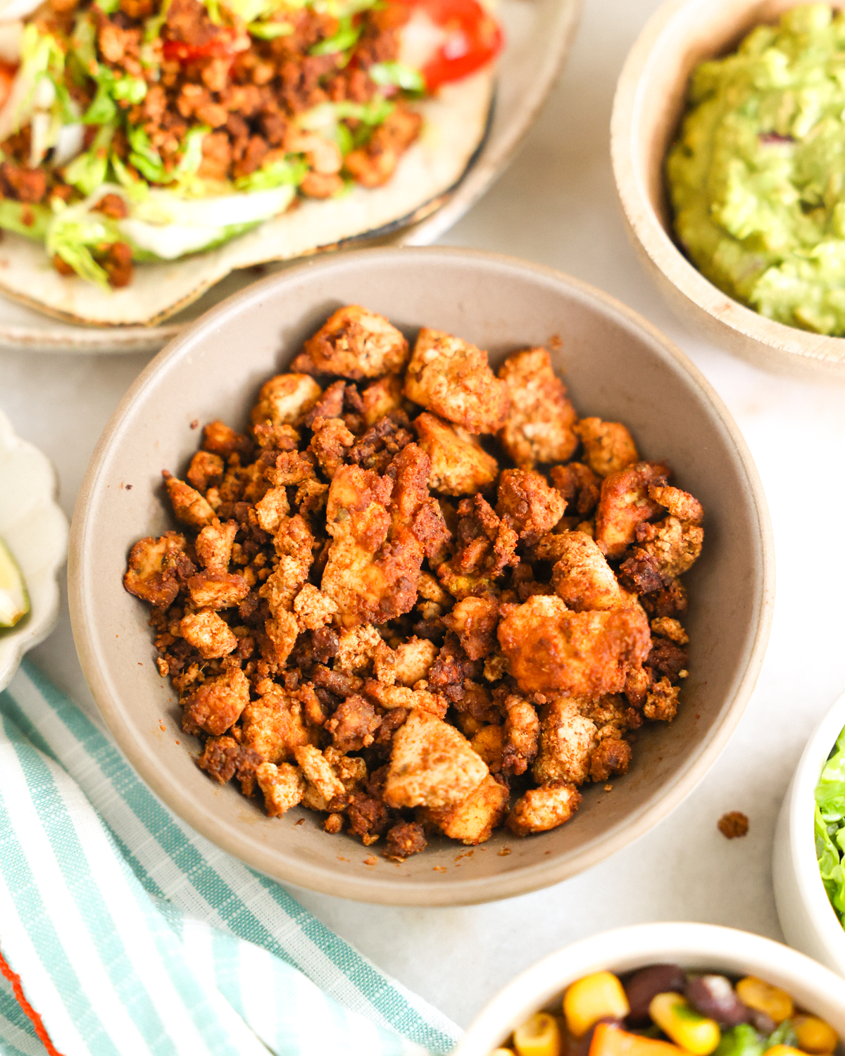 tofu crumbles in bowl