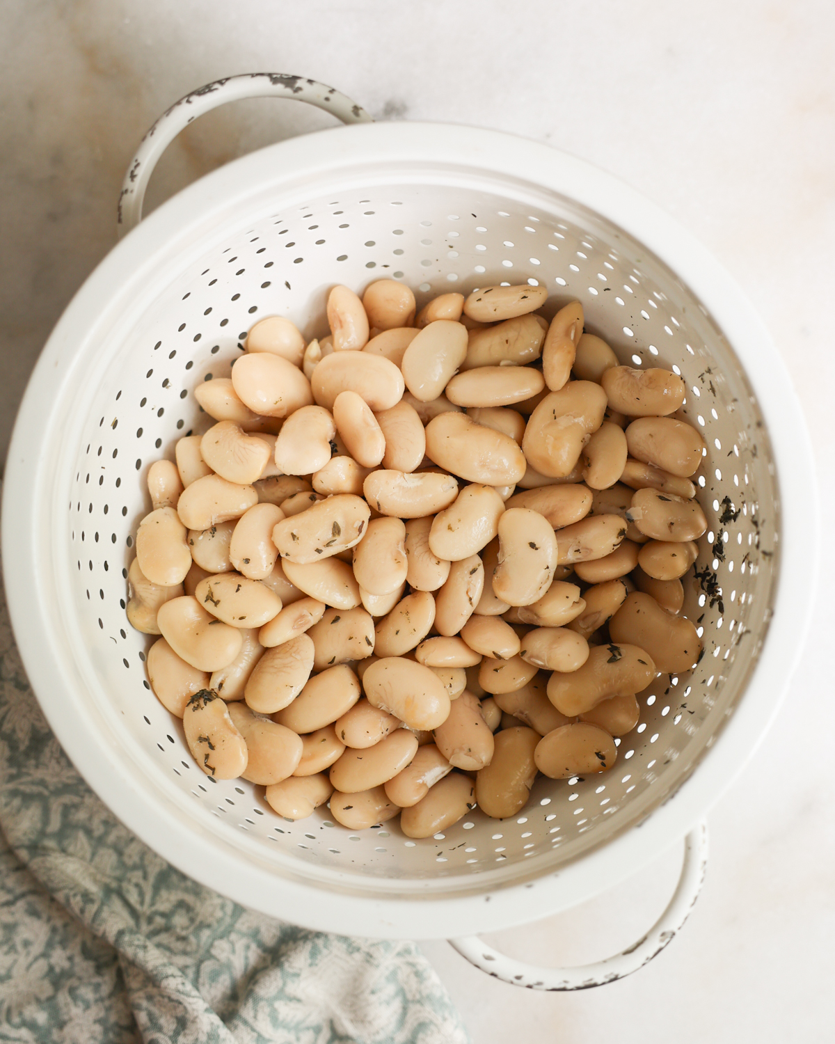 corona beans drained in colander