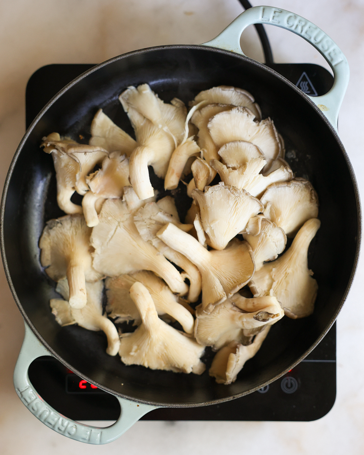 overhead mushrooms in skillet