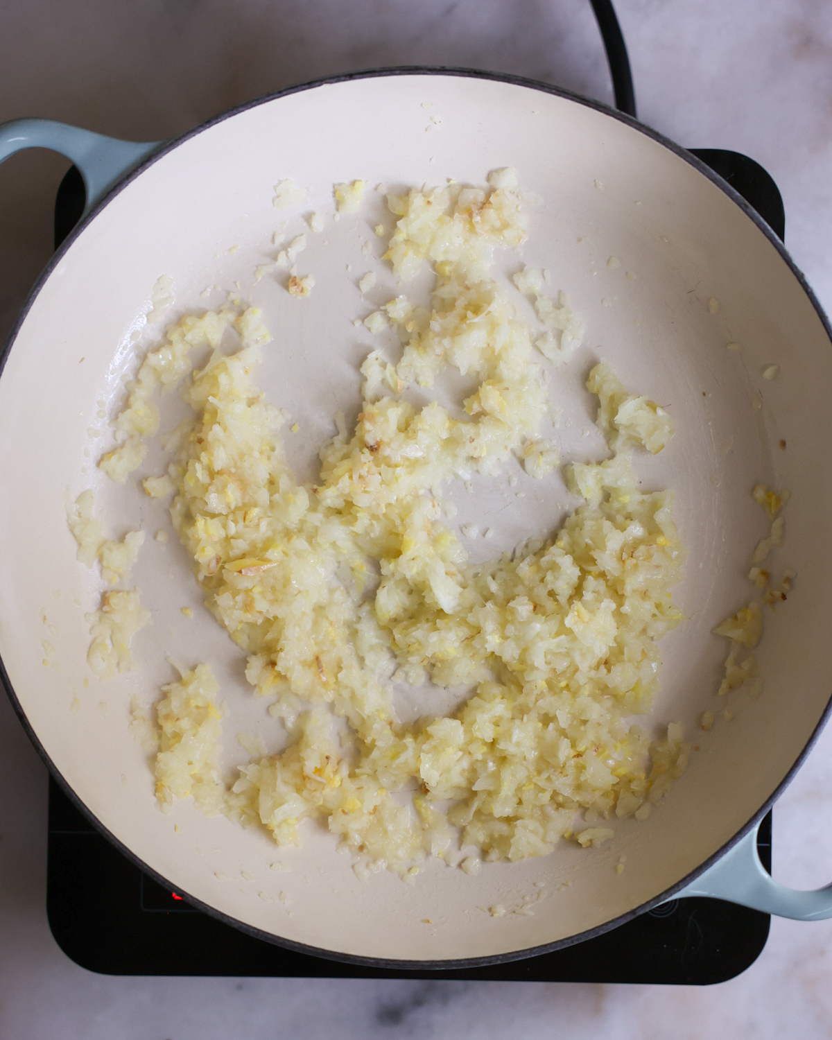 overhead sauteing onions
