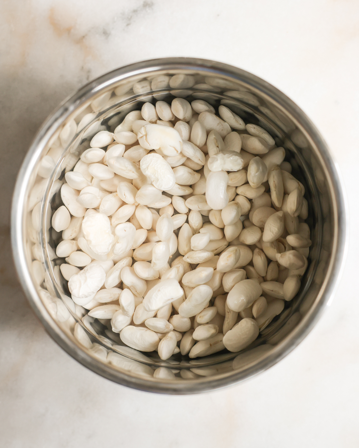 overhead of beans soaking