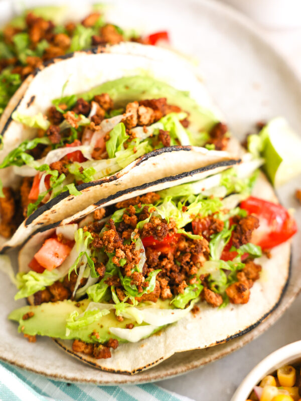 close up tofu tacos on plate