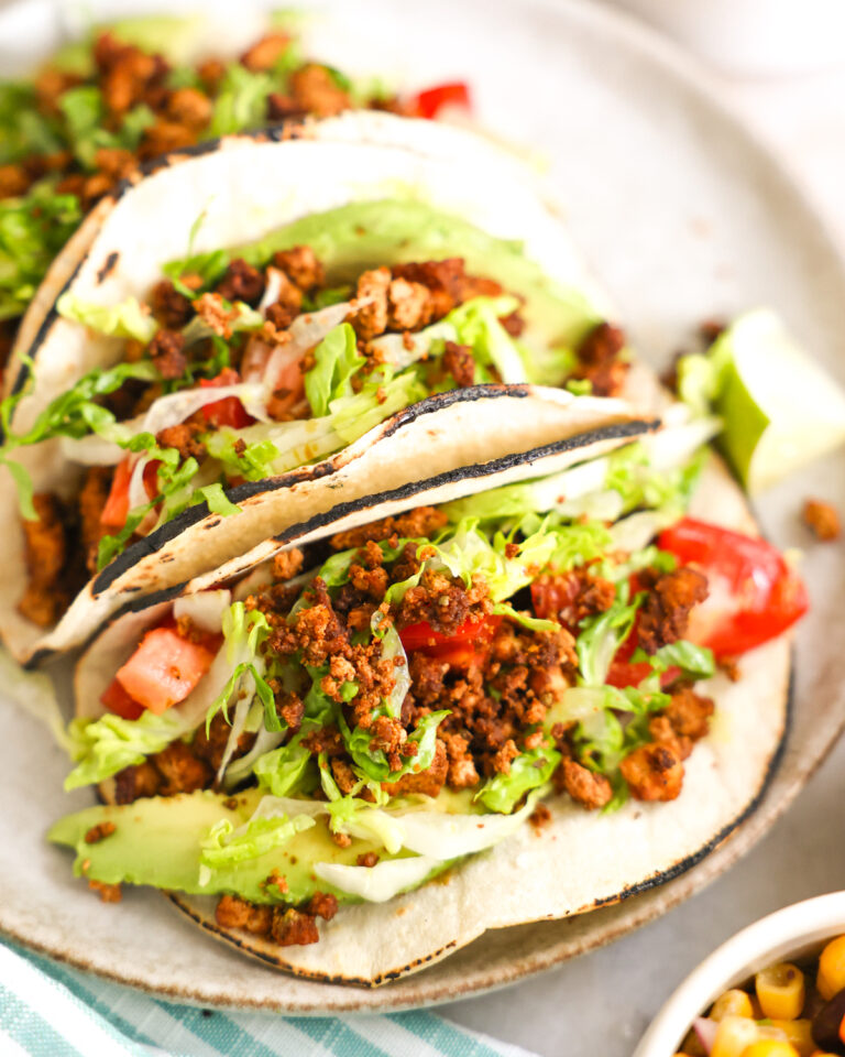 close up tofu tacos on plate