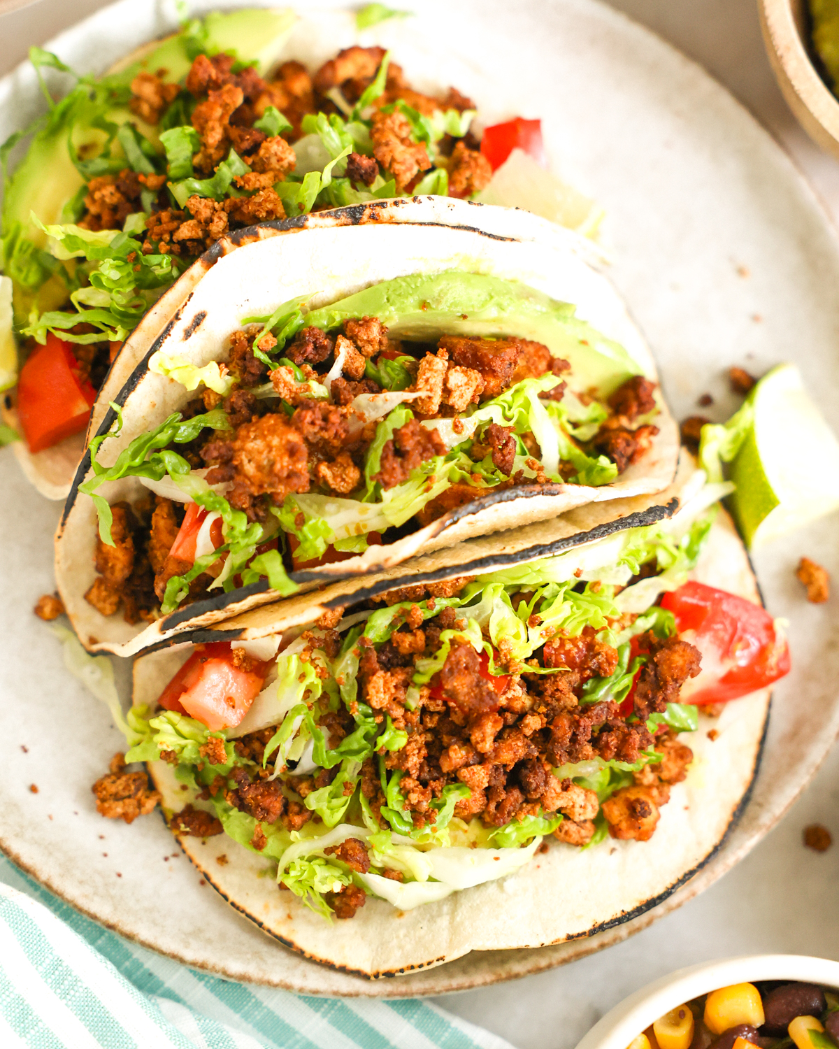 overhead of tofu tacos