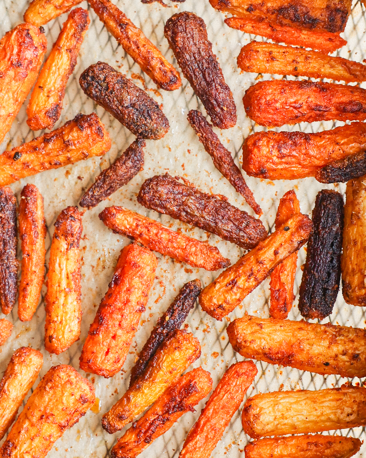 close up air fried baby carrots