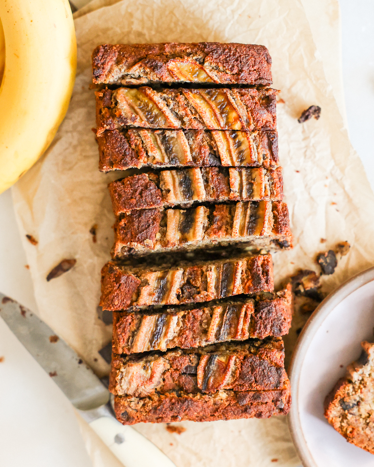 overhead sliced banana bread