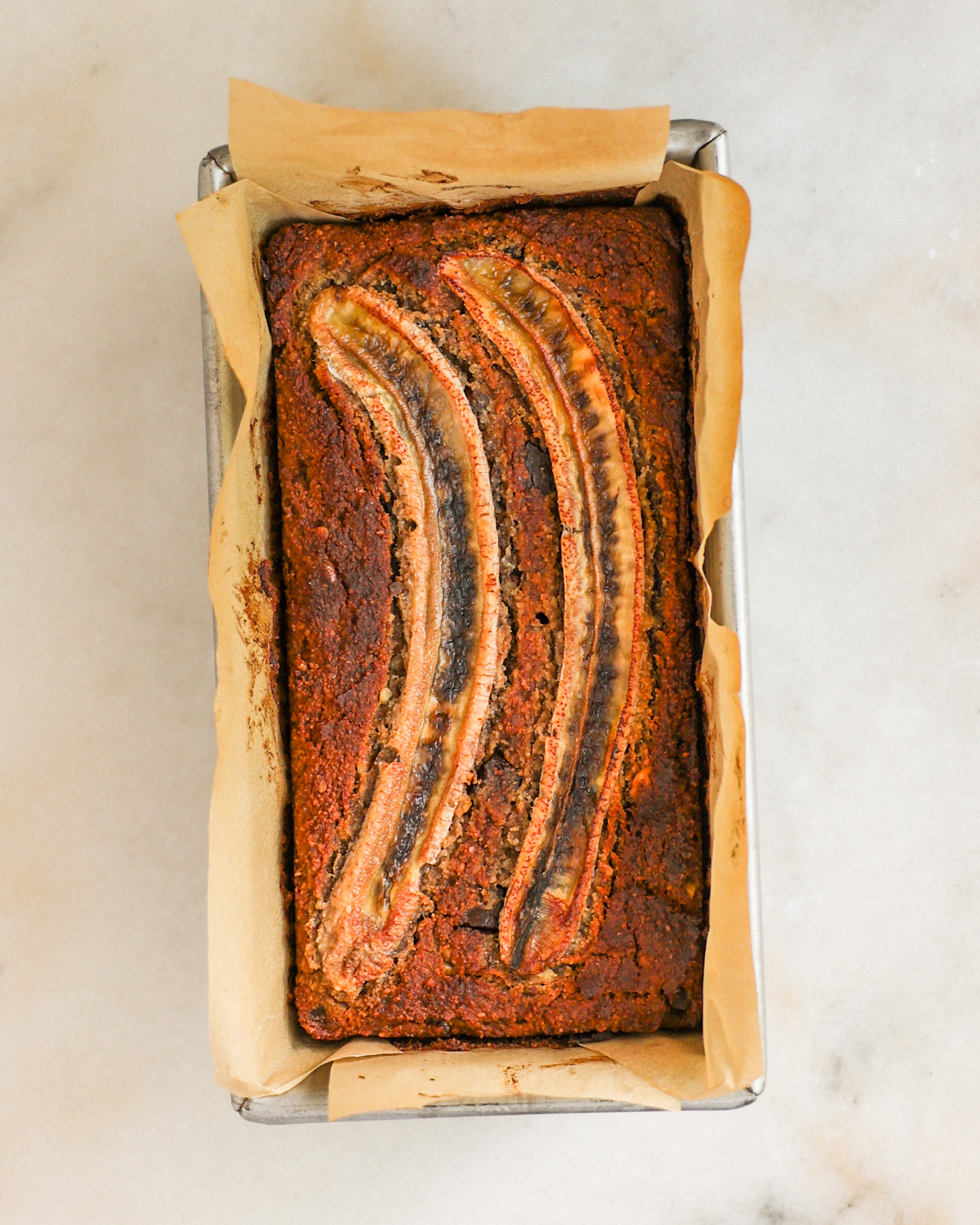 overhead baked banana bread