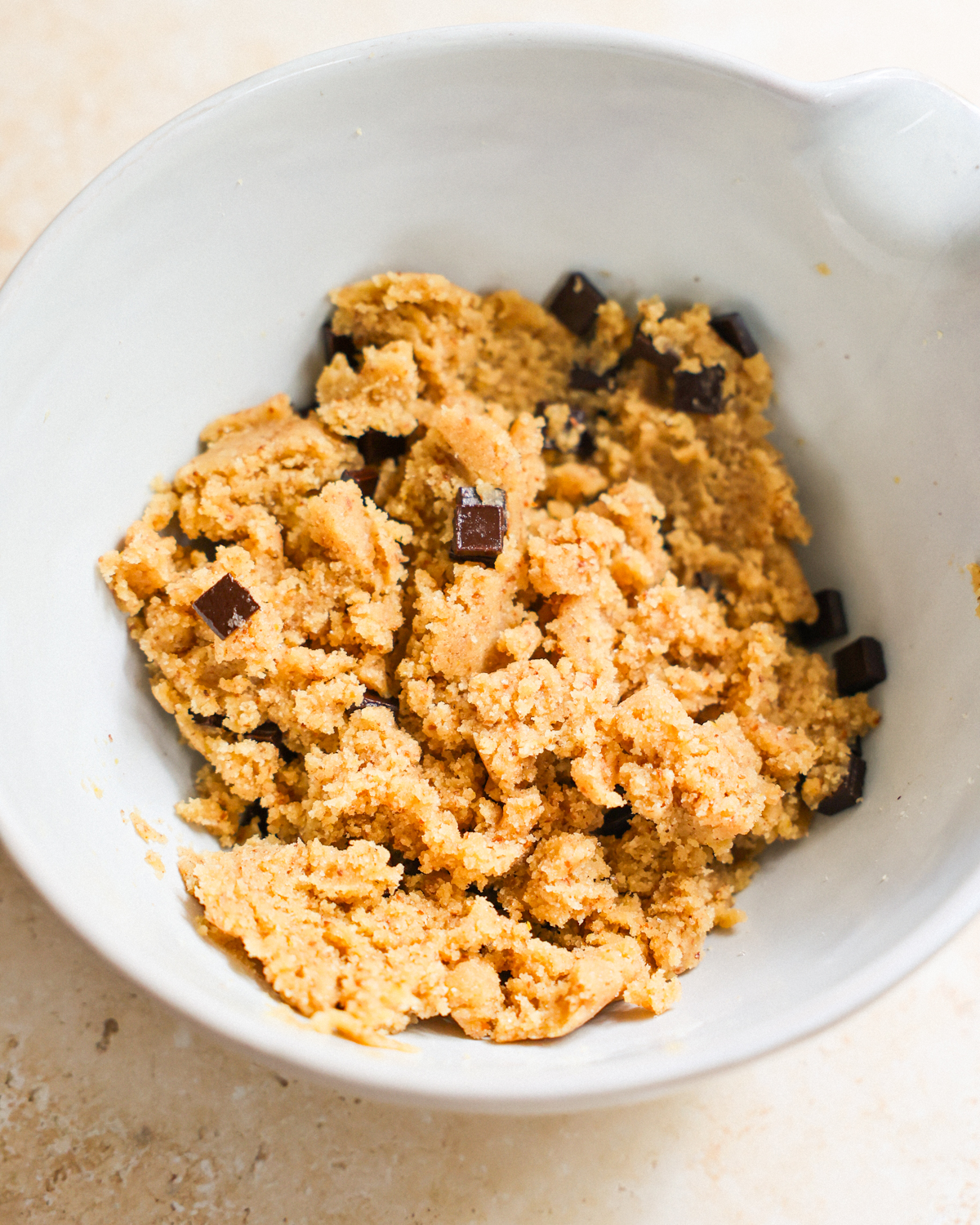 close up chocolate chips in bowl
