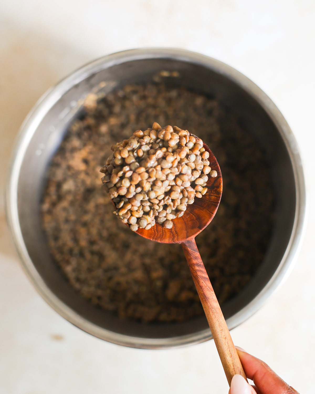overhead lentils on a spoon