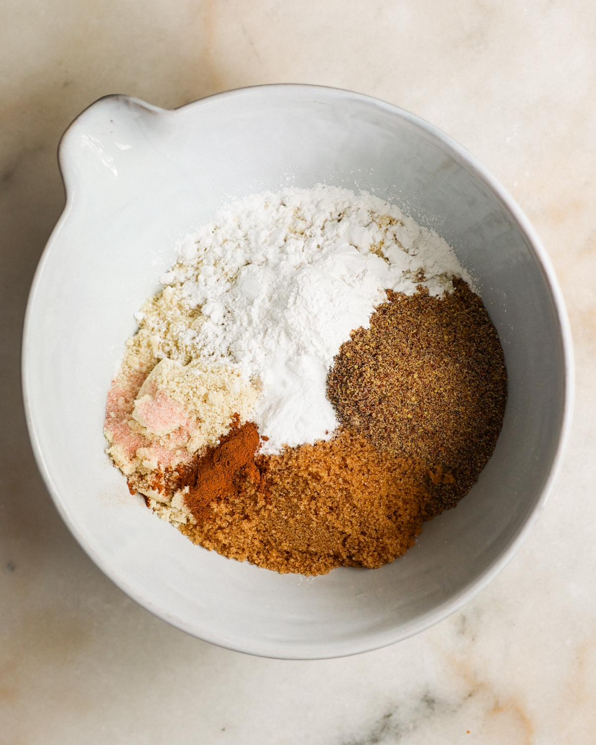 overhead of dry ingredients in bowl