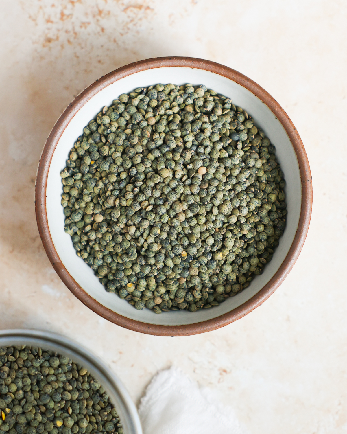 overhead raw lentils in bowl