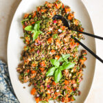 overhead lentil salad on platter