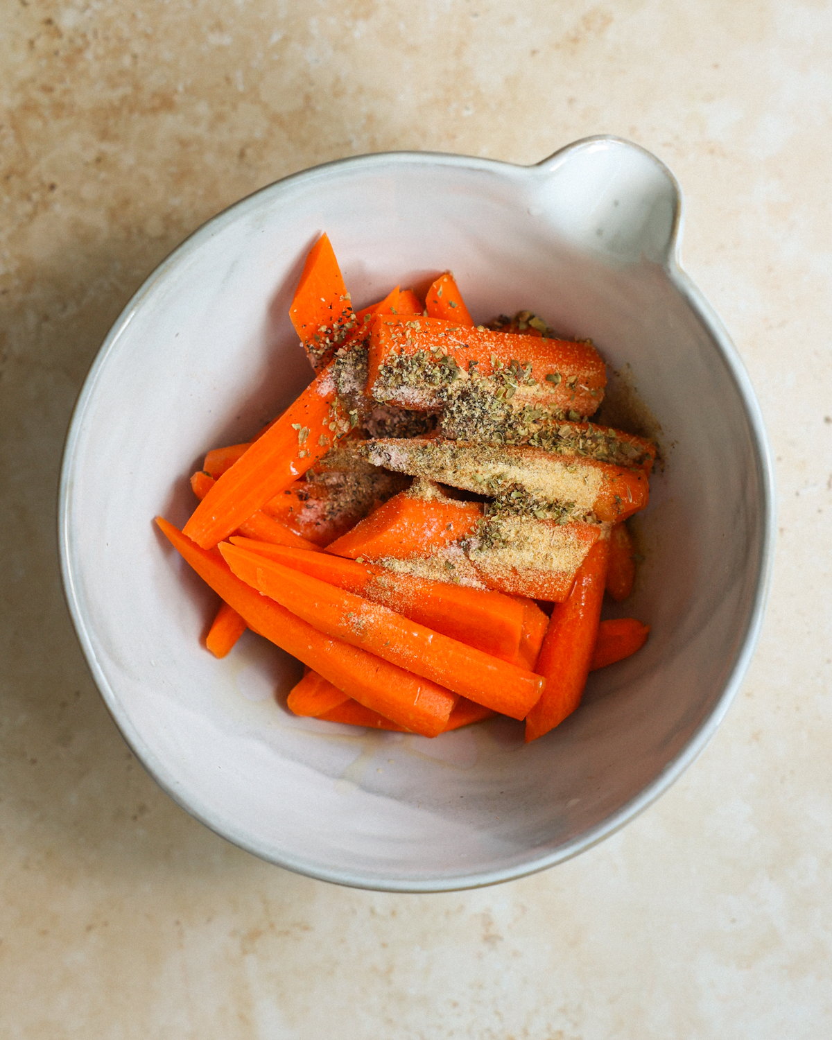 overhead spices on carrots