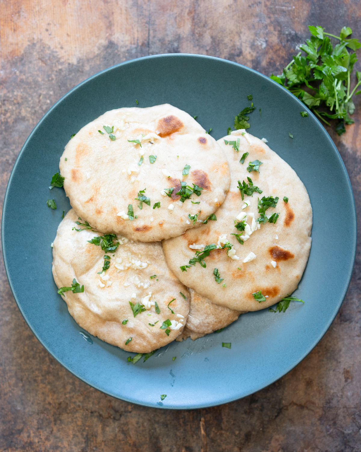 overhead of naan on plate