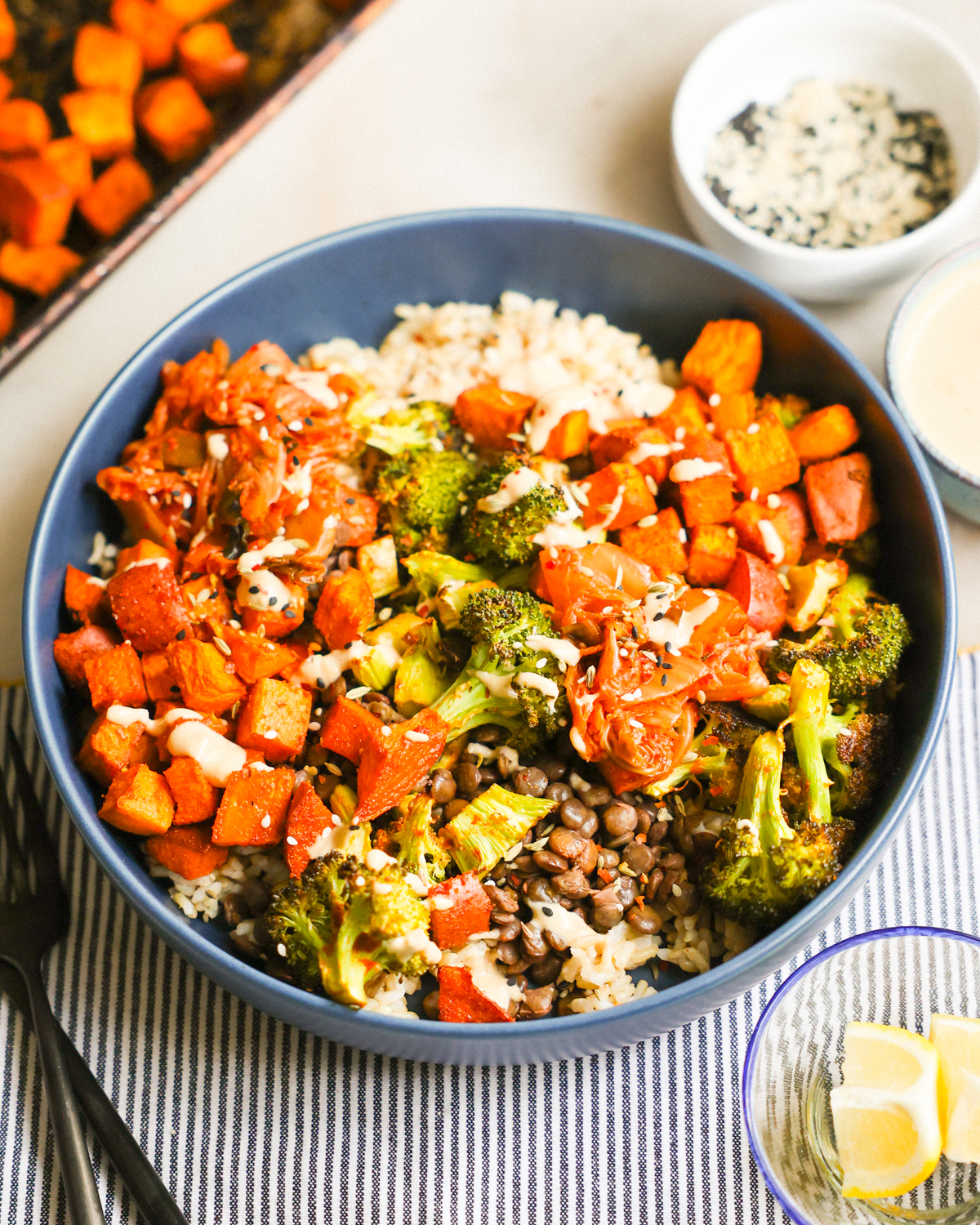 buddha bowl in a blue plate