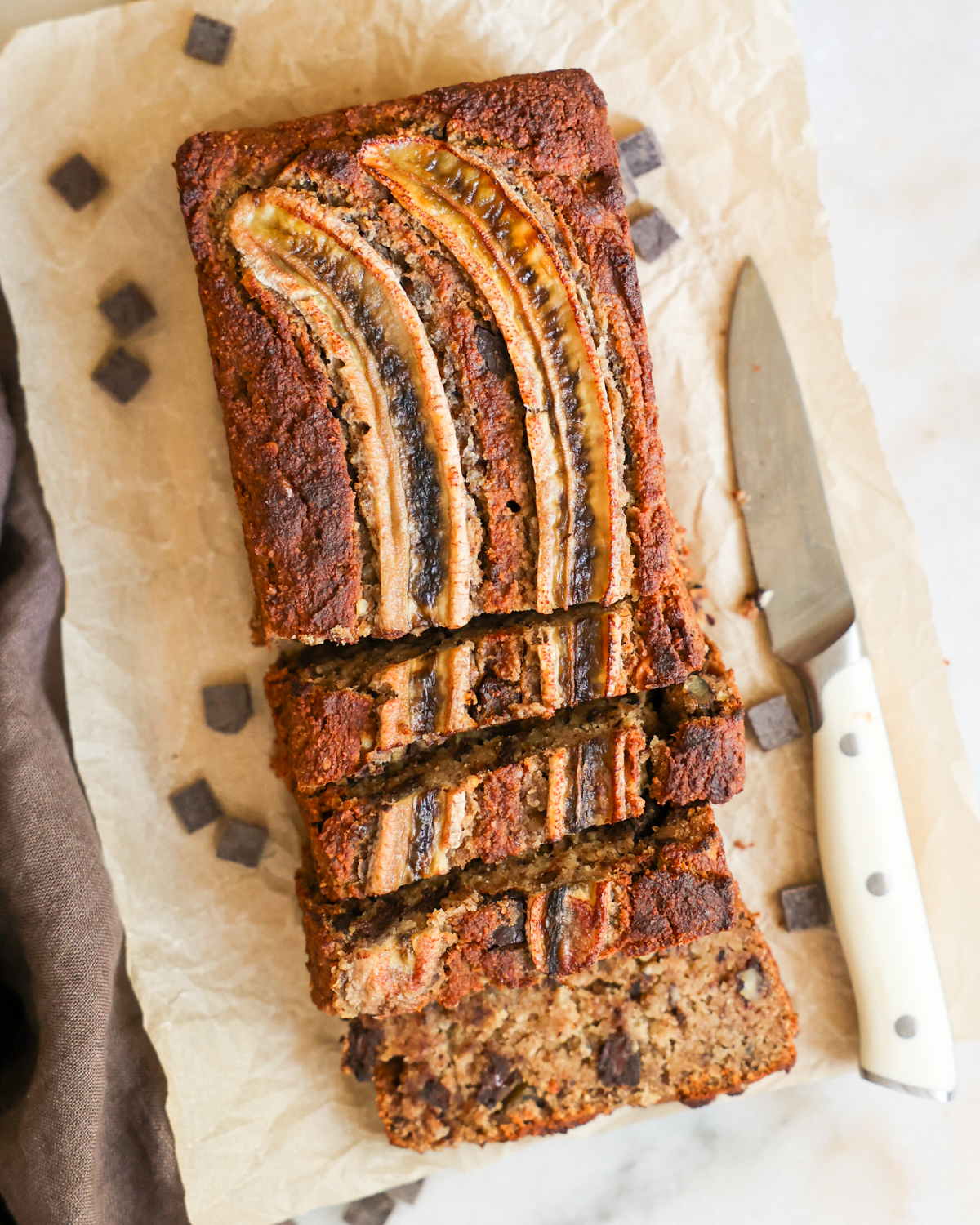 overhead sliced banana bread