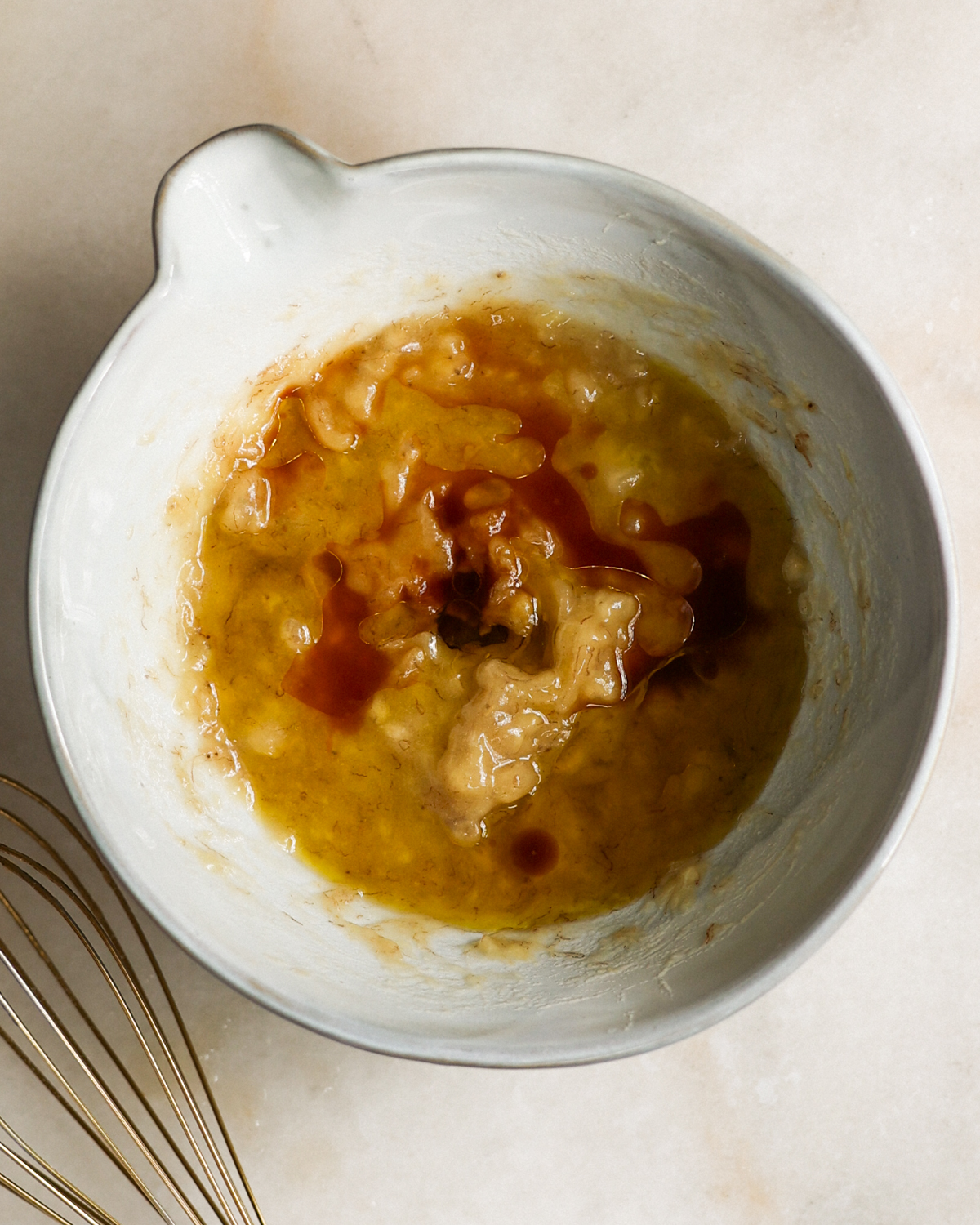 wet ingredients in bowl overhead
