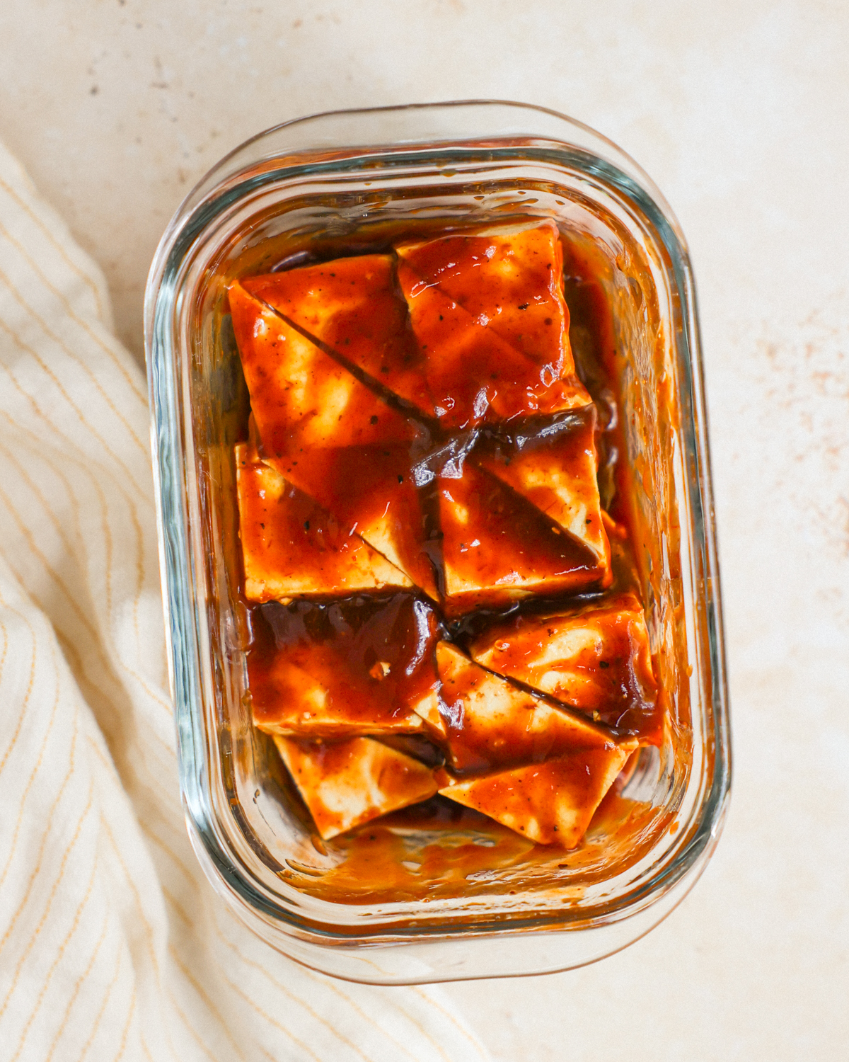 overhead marinated tofu