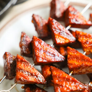 close up of bbq tofu