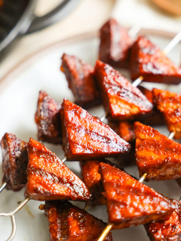 close up of bbq tofu