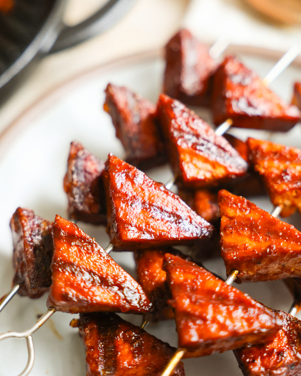 close up of bbq tofu