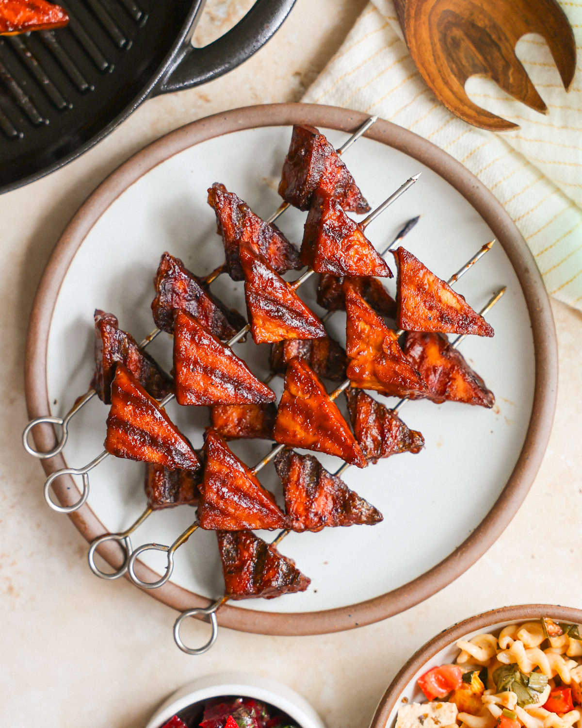 overhead grilled bbq tofu