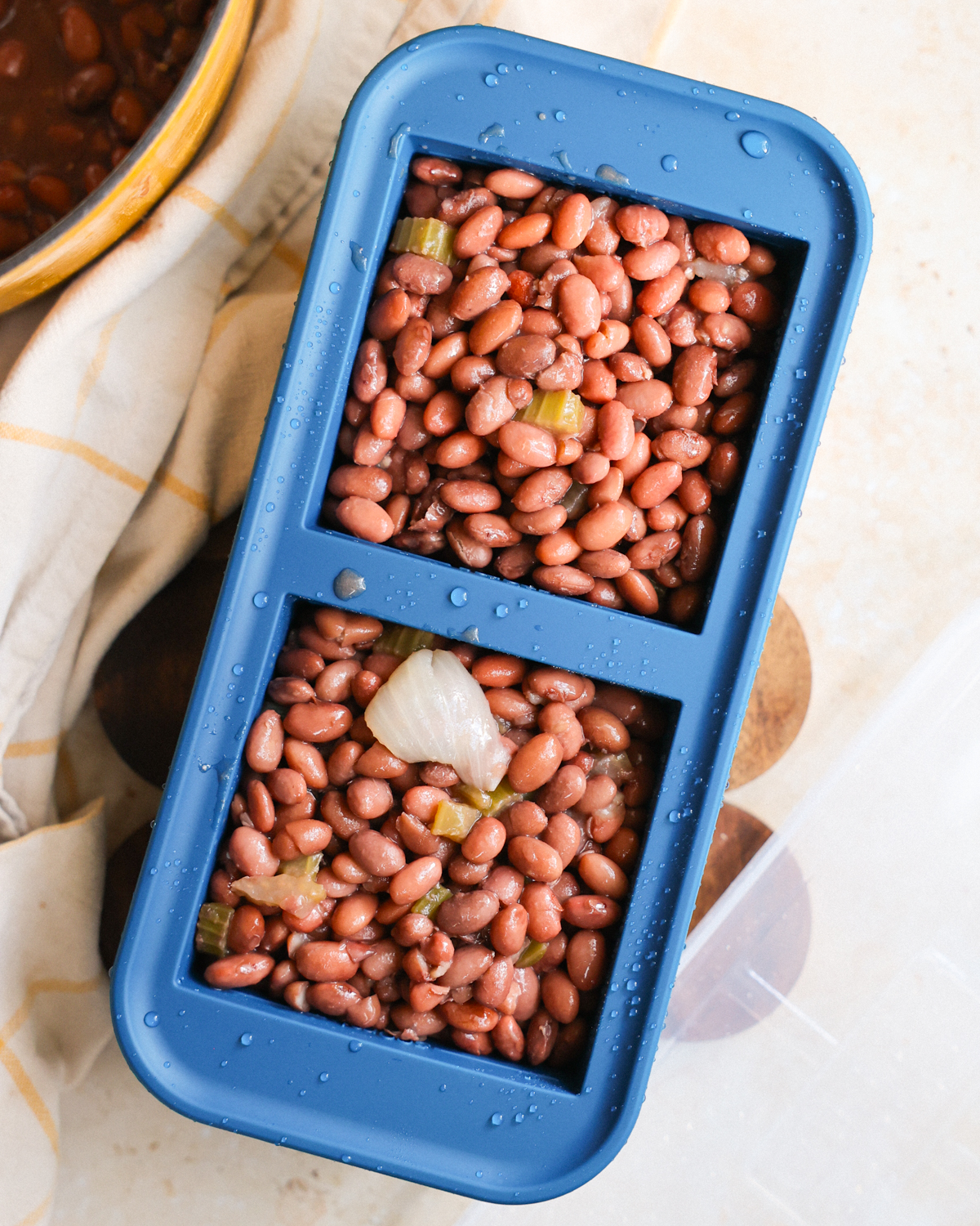 overhead of beans in freezer container