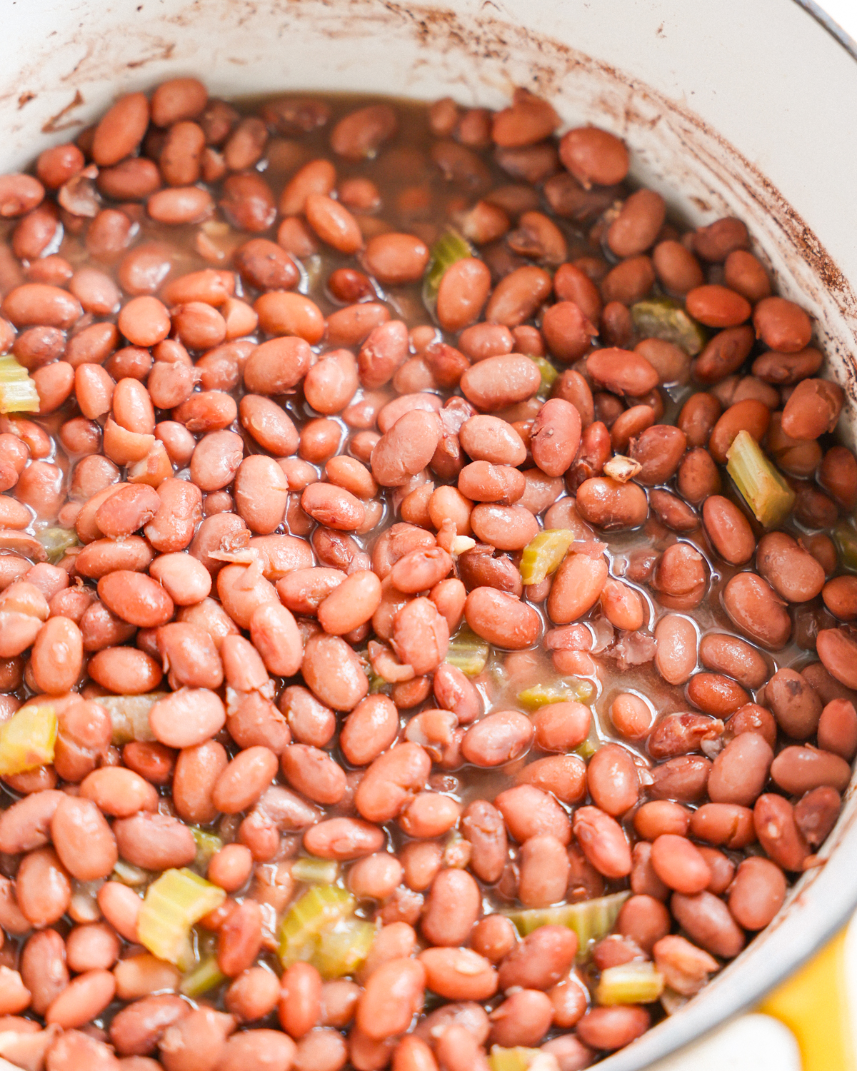 close up beans in pot