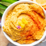 close up of sweet potato hummus