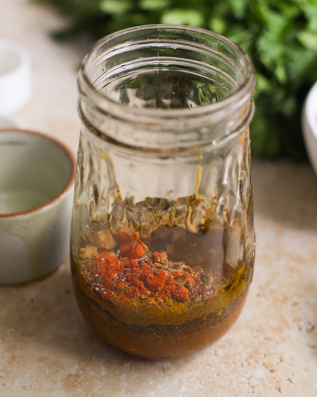 dressing ingredients in jar