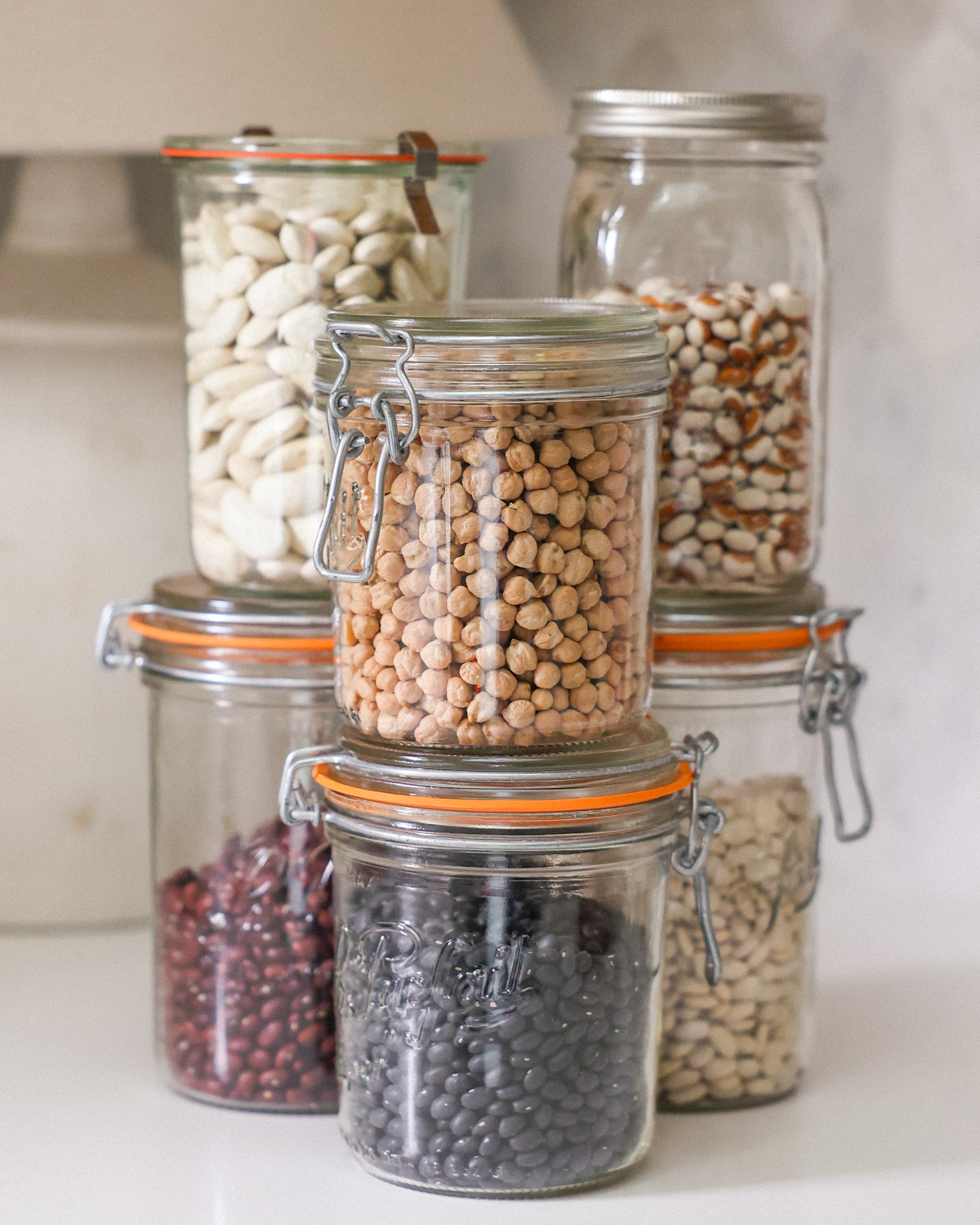 beans in jars on the kitchen counter