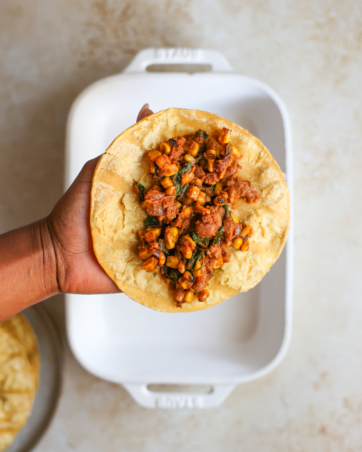 overhead filling tortillas
