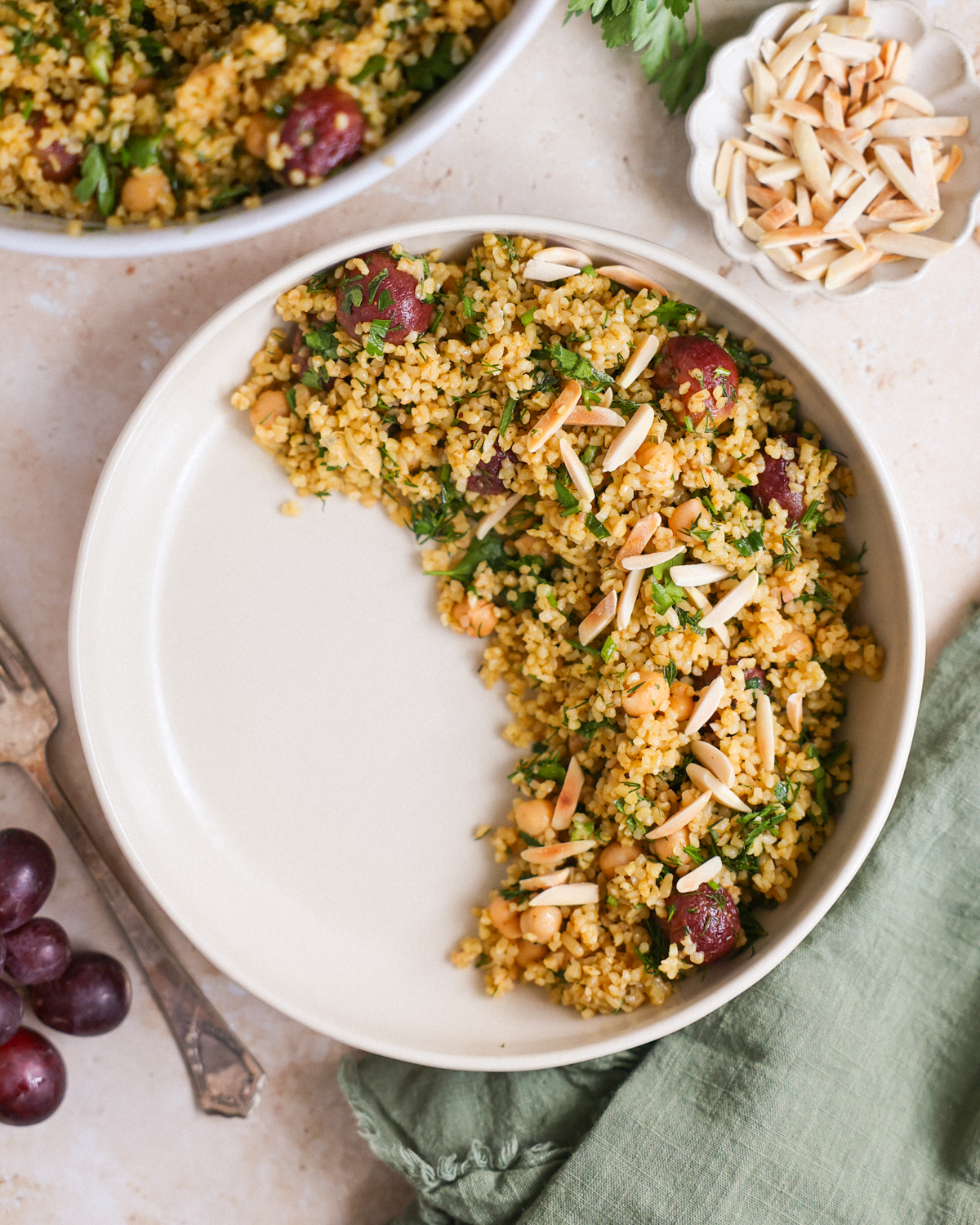 overhead plated bulgur salad