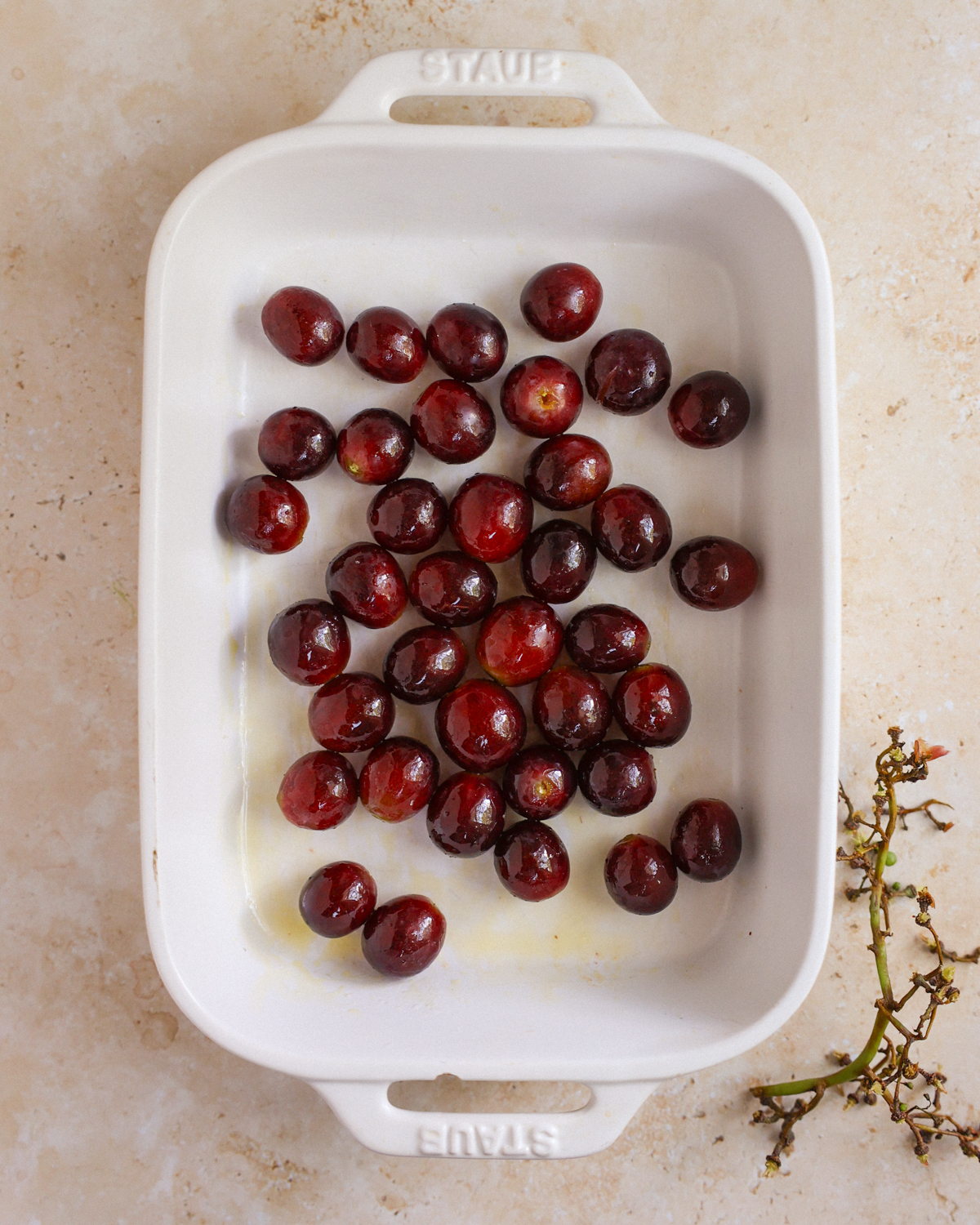 overhead grapes in baking dish