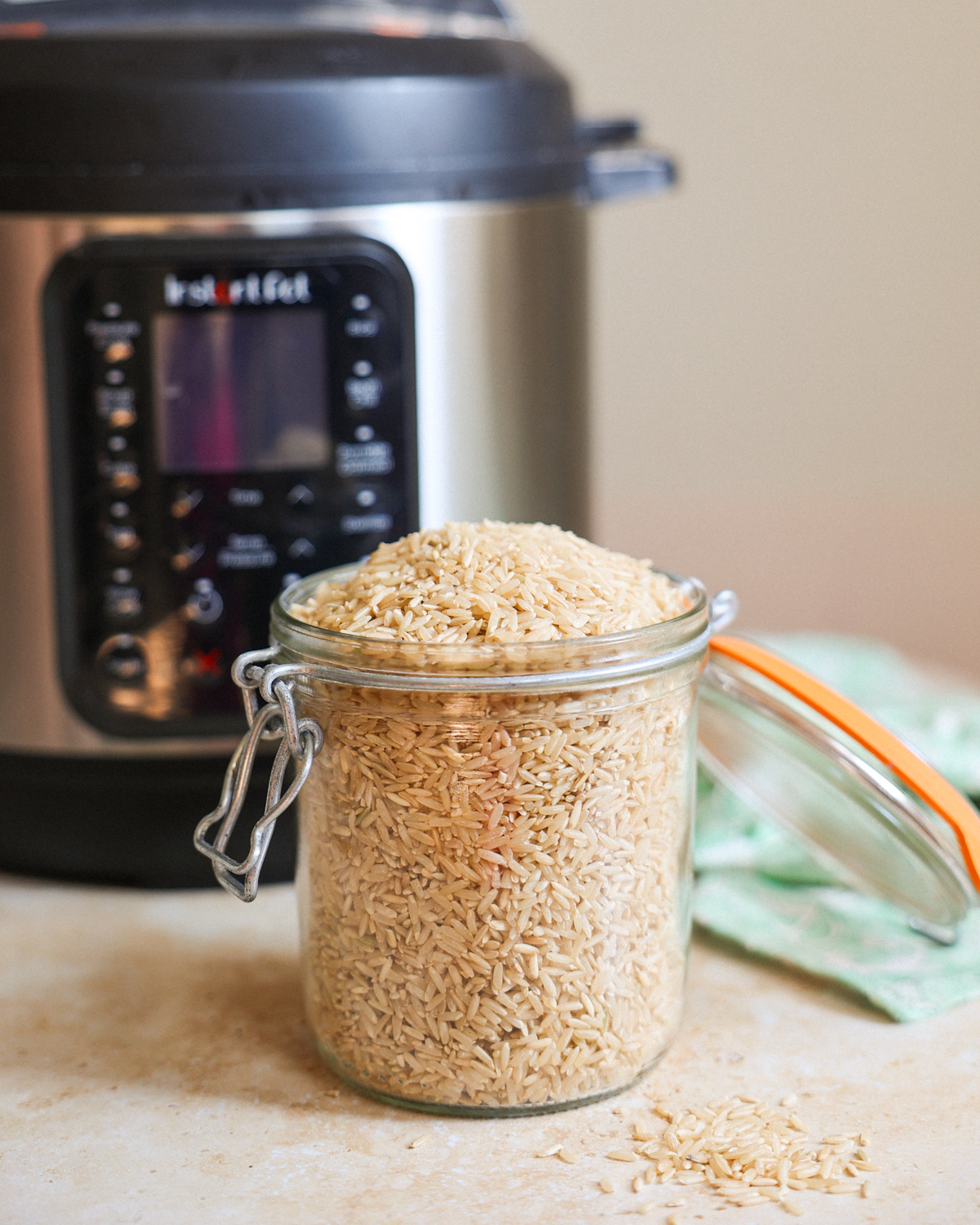 brown rice in a glass jar